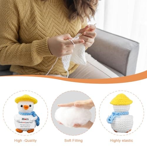 FilmHOO Easter Basket Gifts for Mom,Birthday Easter Gifts for Women,Stocking Stuffers for Women I Duck Love You Mom Handmade Crochet Funny Cool Cute Small Duck - Thumbnail 3