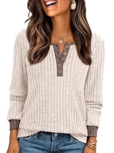 AUTOMET Long Sleeve Shirts 2026 Winter Outfits Fall Clothes Fashion Women Sweater Henley Button Business Casual Dressy Lightweight Tunic Blouse Pullover Trendy Tops Cute Clothing - Image 1