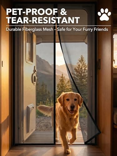 Vnivxte Magnetic Screen Door for RV Camper - 33.5" x 81" Heavy Duty Fiberglass Mesh Curtain for Travel Trailer Fifth Wheel, Tear Resistant Pet Friendly Netting, Hands Free Self Sealing Entry - Thumbnail 2