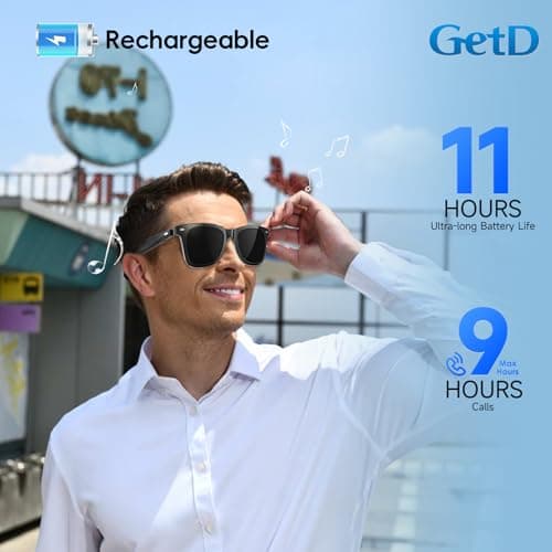 GetD 2026 AI Glasses for Men & Women, Smart Glasses Powered by ChatGPT, AI Real-time Translation with 145 Languages, 11H Music Play, Bluetooth Sunglasses with Polarized Lens, UV Protection for Travel - Thumbnail 6