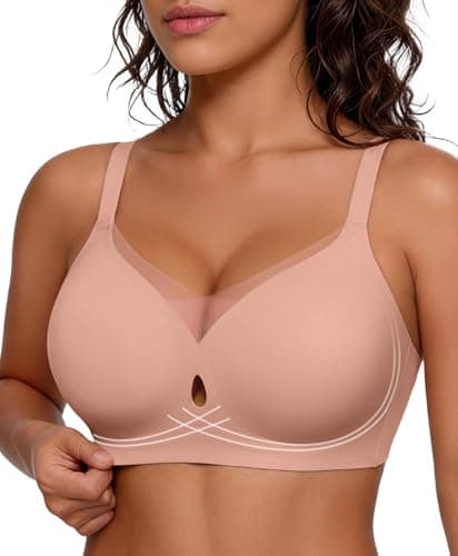 Popilush Push Up Bras for Women Wireless Seamless Full Coverage Jelly Bra No Underwire Supportive Tshirt Mesh Bralette Pink - Image 1