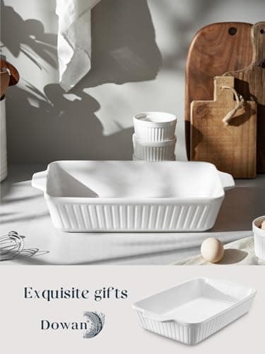 DOWAN Casserole Dish, 9x13 Ceramic Baking Dish, Large Lasagna Pan Deep for Oven, 4.2 Quarts Baking Pan with Handles, Oven Safe and Durable Bakeware for Lasagna, Home Decor, Wedding Gift, Soft White - Thumbnail 6