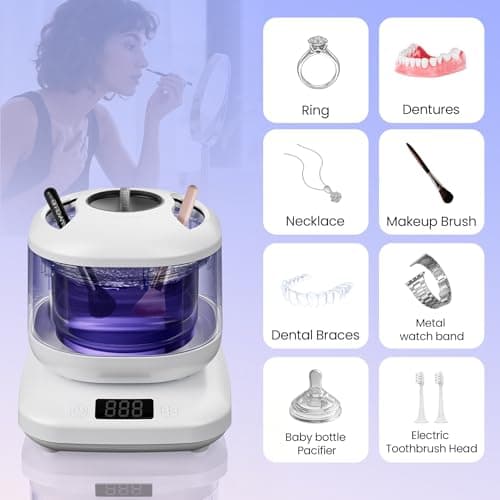 Ultrasonic Jewelry Cleaner with Detachable Tank – 42kHz Deep Cleaning for Rings, Necklaces, Makeup Brushes, UV Light, 4 Modes, Quiet Operation, IPX7 Waterproof – Also Ideal for Retainers & Dentures - Thumbnail 4