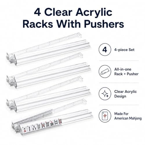 Mahjong Racks with Pushers Set of 4 Pcs, All-in-One Clear Acrylic New Upgraded Detachable American Mahjong Tile Racks, Modern Mahjong Tile Holder with Built-in Pushers, Mahjong Accessories & Gifts - Thumbnail 2