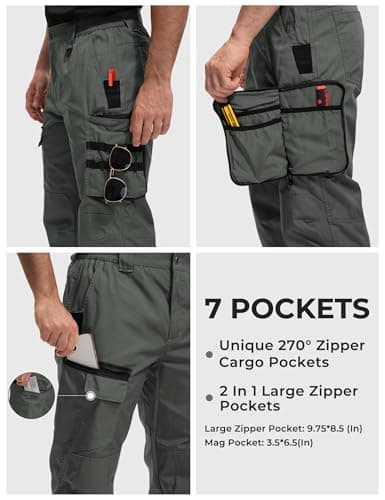 MOURCE Quick Dry BDU Tactical Pants for Men Water Resistant Cargo Pants with 7 Large Pockets Breathable Ripstop Green M 32" - Thumbnail 4