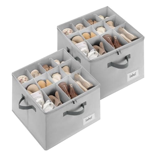 Cupic Cupid 2 Pack Shoe Organizer for Closet, Fits up to 12 Pairs, Shoe Cubby Storage Containers with Clear Cover, Grey - Image 1