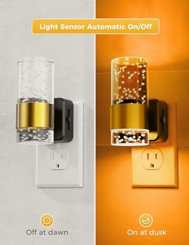 Night lights plug into wall, Amber Night Light with Adjustable Brightness, Plug in NightLight with Auto Light Sensor, Wall Sconce-style Design Night Light for Bathroom,Hallway, 2 Pack - Thumbnail 2