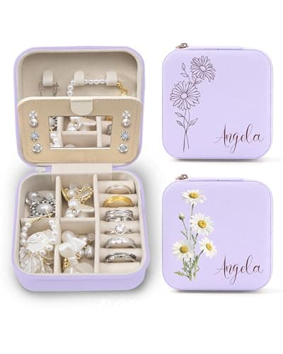 bccpnl Custom leather jewelry box (with mirror),customized with your name or pattern (Light purple). - Image 1