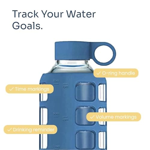 purifyou 40oz / 32oz / 22oz / 12oz Borosilicate Glass Water Bottle with Time & Volume Markers, Silicone Sleeve, Stainless Steel Lid – Reusable Glass Bottle for Water & Juice (32oz Chinese Porcelain) - Thumbnail 3