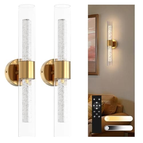 L LOHAS LED Battery Operated Crystal Wall Sconces Set of 2, Battery Powered Wall Light with 10000mAh, Wall Lamp for Bedroom Living Room, Bubble Crystal Wall Sconces, Gold - Image 1