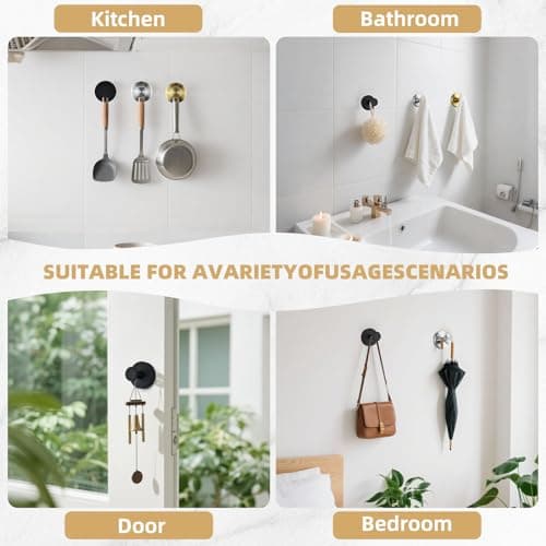 AuraHaven Upgrade Suction Cup Hooks for Shower,Heavy Duty Towel Hooks for Bathrooms, No Drill Suction Hooks for Inside Shower, Reusable Shower Hooks for Glass Doors & Windows(2 Pack Gold) - Thumbnail 5