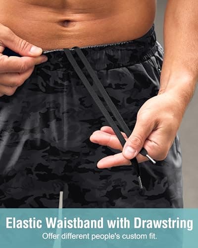 Men's Athletic Running Shorts with Zipper Pockets Quick Dry 7"/ 5"/ 9" Workout Gym Shorts for Basketball Hiking(Grey Camo,7XS) - Thumbnail 4