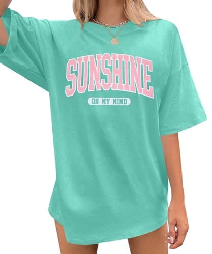 Oversized Sunshine Shirt Beach Tshirt: Women Loose Fit Summer Top Drop Shoulder Casual Short Sleeve Tees - Image 1