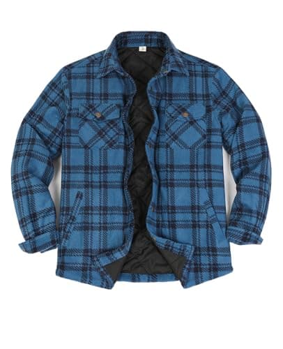 ZENTHACE Men's Quilted Flannel Shirt Jacket Fall Winter Snap Fleece Insulated Work Plaid Shacket Lumberjack Blue S - Image 1