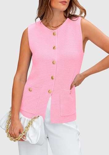 PRETTYGARDEN Women's 2026 Spring Sweater Vest Sleeveless Button Down Knit Cardigan Tank Tops Summer Business Casual Outfits (Light Pink,XX-Large) - Thumbnail 3
