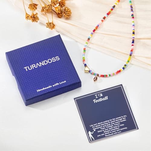 Turandoss Colorful Beaded Football Necklace for Women - 14k Gold Plated Dainty Heart Pendant Choker Necklaces for Women Her Mom Daughter Son Personalized Jewelry Gifts - Thumbnail 6