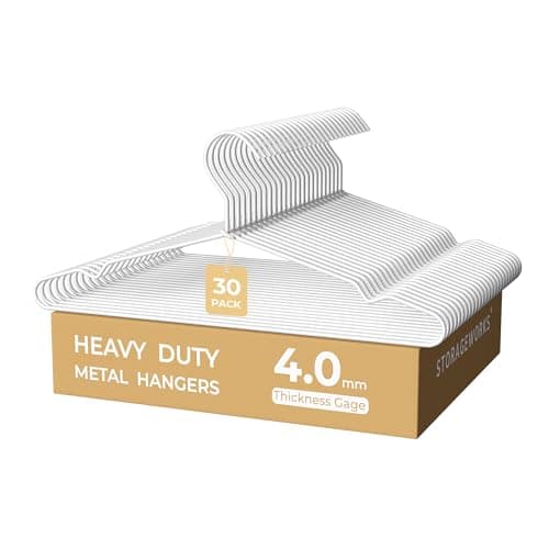 StorageWorks 4mm Super Thick Metal Wire Hangers, Heavy Duty Stainless Steel Clothes Hangers for Coats, Shirts Jackets, Pants, Suits, Space Saving White Hangers for Closet, 30 Pack - Image 1