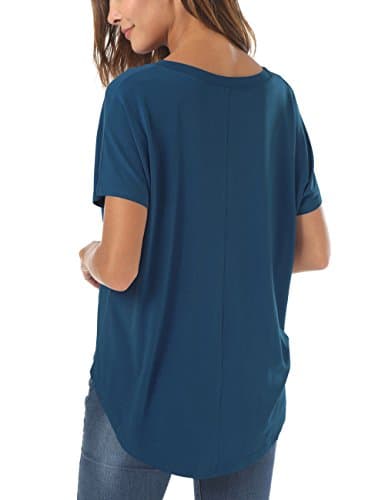 Summer Basic Short Sleeve Crewneck T Shirt for Women High Low Loose Relaxed Tee Tops Beja Blue Small - Thumbnail 2
