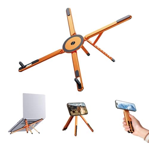 Laptop Stand for Desk, Foldable Aluminum Alloy Magnetic Computer Riser, Ergonomic 8-Level Adjustable Height Travel Laptop Holder,Multi-Functional Stand for 10–16"Laptop,4–13" Tablet and Phone