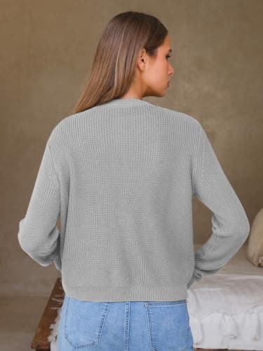 EXLURA Womens 2025 Knit Cardigan Sweaters Spring Fall Crewneck Open Front Button Jacket Fashion Outerwear Coats with Pockets Grey - Thumbnail 5