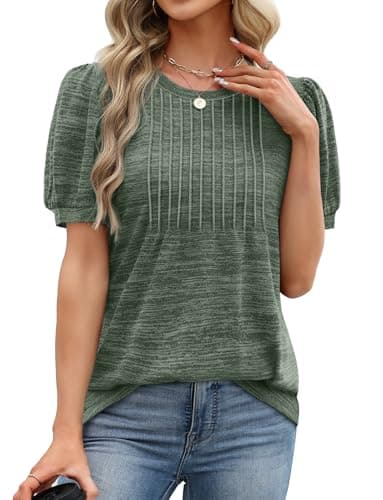XIEERDUO Plus Size Spring Clothes for Women Short Sleeve Spring Tops Sweaters Pleated St Patricks Day Shirt Tops and Blouses Dressy Causual Outfits Fashion Clothing 2026 Green XXL - Thumbnail 4