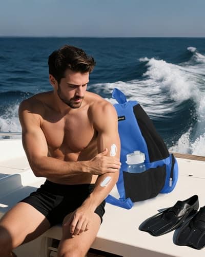 BAVELOE Swim Bag with Wet Pocket, Mesh Drawstring Backpack for Beach, Swimming, Snorkeling, Pool, Gym for Women Men (Blue) - Thumbnail 4