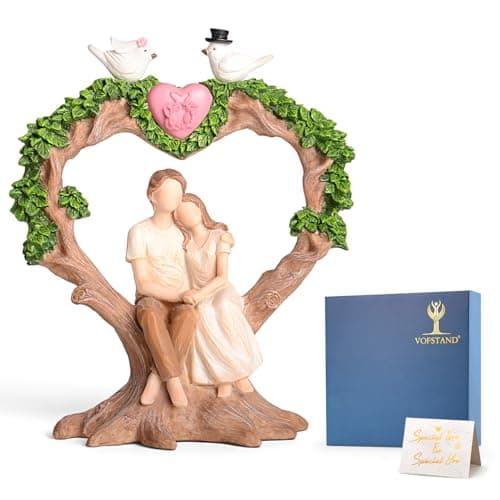 Vofstand Ivory Gifts for 14th Anniversary - Wedding Figurine Gifts for Couple Wife Her Girlfriend, Couple on Heart-Shaped Tree with Dove Resin Statue Romantic Gift for Valentine's Day Anniversarys - Image 1