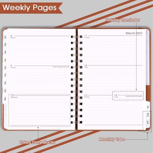 Planner 2026-2027 - Weekly & Monthly 2026-2027 Planner with Twin-Wire Binding, JULY 2026 - JUNE 2027, 6.3" x 8.4", Hardcover with Monthly Tabs, Back Pocket, Thick Paper - Brown - Thumbnail 4