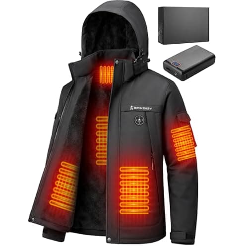 Brimekey Heated Jackets for Men with Fleece Lining, 20000mAh 7.4V Battery Pack Men's Heated Coat, 6 Heating Zones Windproof Waterproof Electric Hoodie Jacket Skiing Hunting - Image 1