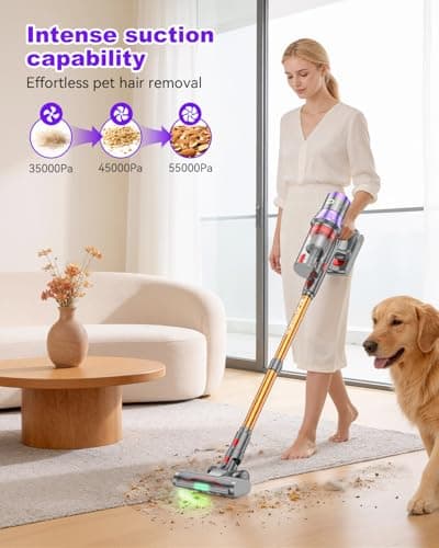 Dsoope YU7 Max Cordless Vacuum Cleaner 600W 70Min 55kPa Powerful Suction Stick Vacuum, Anti-Tangle, Touch Screen, Self-Standing Lightweight Wireless Vac for Home Pet Hair Carpet Hard Floors - Thumbnail 2