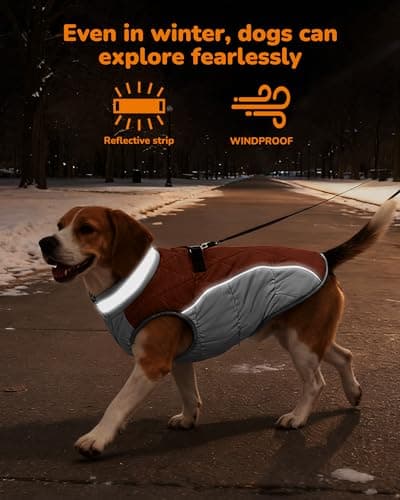 Aokown Dog Winter Coat for Small Dogs, Adjustable Puppy Warm Jackets in Cold Weather, Reflective Pet Fleece Vest with External Attachment Points, Zippered Cold-Weather Dog Winter Clothes, S Brown - Thumbnail 2