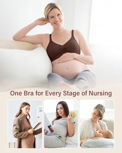Stelle Nursing Bras Maternity Bra for Breastfeeding Pregnancy Wireless Bralette with Pads, Extenders (Black+Almond+Cocoa,XL) - Thumbnail 5