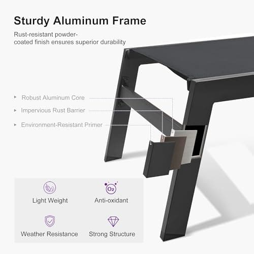 PURPLE LEAF Outdoor Oversized Lounge Chair Set of 3 Patio Chaise Pool Lounger Aluminum Frame with Side Table and Wheels for Outside Sunbathing Tanning Recliner Including Pillows Gray - Thumbnail 6