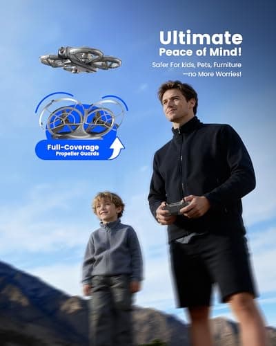 Drone with Camera - RC Quadcopter for Kids & Adults Beginners, with One Key Takeoff/Landing, Altitude Hold, Headless Mode, 3D Flip & Trajectory Flight, 3-Speed Mode, 2 Rechargeable Batteries & Carrying Case, Gray - Thumbnail 4