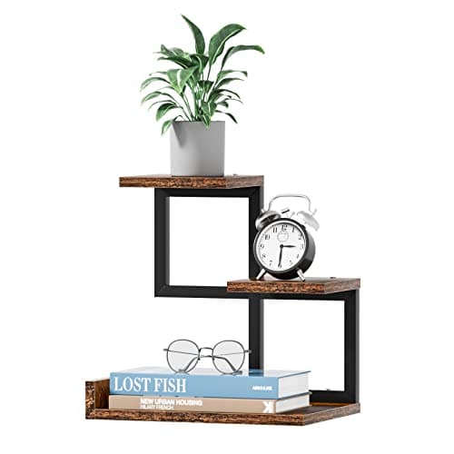 Gannyfer Desk Shelf Organizer - Wood Desktop Shelf, Freestanding Desk Hutch Office Decor, 3 Tier Storage Display Rack, Small Bookshelf with Metal Frame for Books/Plants/Toys (Rustic Brown Black)