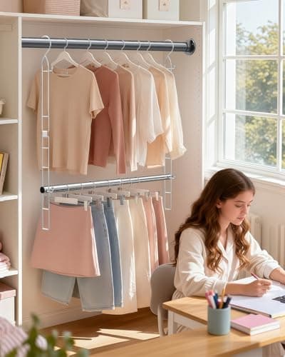 Supforce Hanging Closet Rod Stainless Steel, 1 Pack Adjustable Height & Width Closet Rod Extender, Space-Saving Closet Hanging Storage Organizer，Load up to 88LB - Thumbnail 5