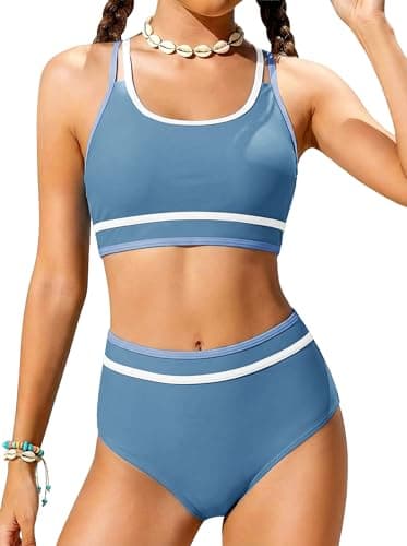 Bikini Sets for Teens Girls Swimsuit Size 14-16 Casual Bathing Suits Two Piece Trajes De Baño para Niñas Swim Color Block Sport Adjustable Double Straps Top Bottoms Padded Modest Swimwear - Image 1