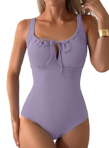 Aleumdr Womens Textured One Piece Bathing Suits Tummy Control Swimsuits Padded Push Up Bathing Suits Full Coverage Swimwear Lavender Purple Large - Image 1