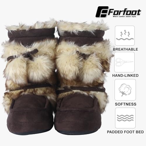 Forfoot House Slippers, Women’s Soft Indoor Slipper Boots Plush Lining Cozy Warm Booties Slippers Anti Slip Womens Winter Boots Chocolate Size 6-7 - Thumbnail 3