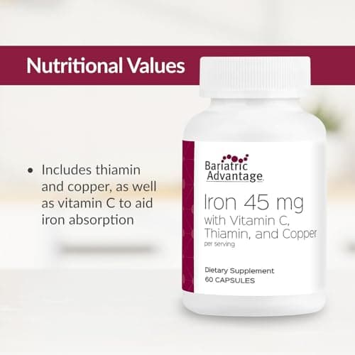 Bariatric Advantage Iron 45 mg with Vitamin C, Thiamin & Copper - Increased Absorption and Utilization - Easily Digestible for Bariatric Patients - 60 Count - Thumbnail 5