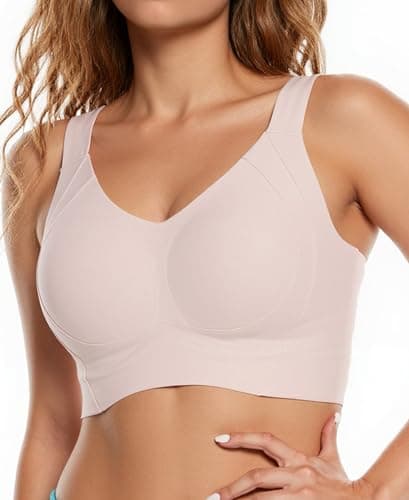 COMFELIE Wireless Bra Large Bust Minimizer Full Coverage No Underwire Side and Back Smoothing Pink - Image 1