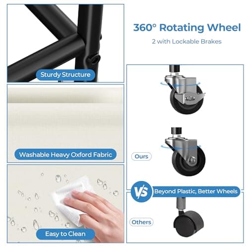 GRANNY SAYS 80L Slim Laundry Hamper with Wheels, Fabric Rolling Laundry Basket, Narrow Clothes Organizer, Tall Hamper for Closet, Laundry Room, Bathroom, Beige - Thumbnail 5