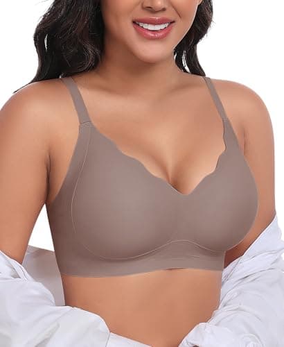 Ganado Scalloped Wireless Bras for Women Seamless No Underwire Bra Full Coverage Padded Comfortable Bralettes (Coffee, X-Large) - Image 1