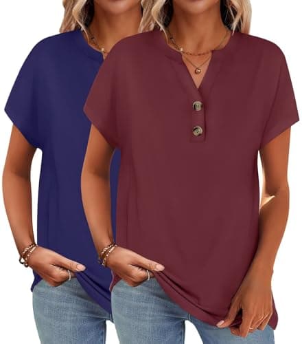 INNOVATOP 2 Pack Womens T Shirts V Neck Short Sleeve Henley Tops Work Business Casual Blouses Summer Dressy Casual Clothes - Image 1