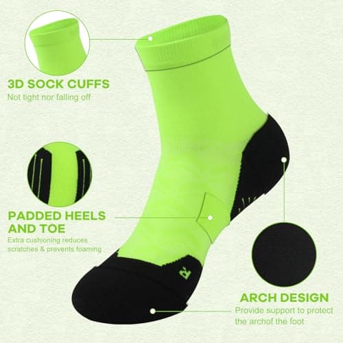 NIcool Men'S Running Socks Green, 3 Pairs St Patrick's Day Socks Cushioned Cycling Athletic Socks For Womens Comfortable Bright Green Seamless Compression Quarter Socks For Tennis Hiking, Neon Green - Thumbnail 3
