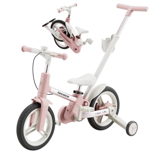 lecoco Upgraded Toddler Bike with Push Handle 6 in 1 for Kids, Balance Bicycle Toys with Training Wheels, Brackes, Cup Holder, Pedal, Kickstand Birthday Gift for Boys and Girls - Image 1