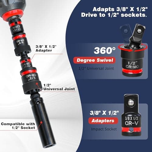 AmazingFree 11-Piece Impact Socket Adapter Set-Impact Rated Drill Socket Adapters&Extensions,1/4" 3/8" 1/2" Drive,CR-V&CR-MO Steel,Ball Detent for Secure Fit,Essential Tool Kit for Car/Home Repair - Thumbnail 4