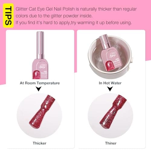GELLAKTIK Ruby Pink Cat Eye Gel Nail Polish with Magnetic Stick - 12ML Glitter Magnetic Nail Polish for Multiple 3D Effects, Soak Off UV LED Gel Polish for DIY Manicure Salon Gifts for Women - Thumbnail 6