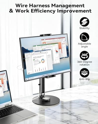 Portable Monitor Stand Large Clamp - Heavy Duty Aluminum Body support up to 4.4LBS 16" 17.3" 18.5 inch 360° Rotating Base Swivel Foldable Desk Stand for iPad Holder Tablet Mount for Kitchen/Travel - Thumbnail 6