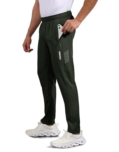 Hioutdoor Mens Sweatpants Athletic with Zipper Pockets, Lightweight Gym Joggers for Running, Workout Sports Pants Slim Fit Army Green M - Image 1